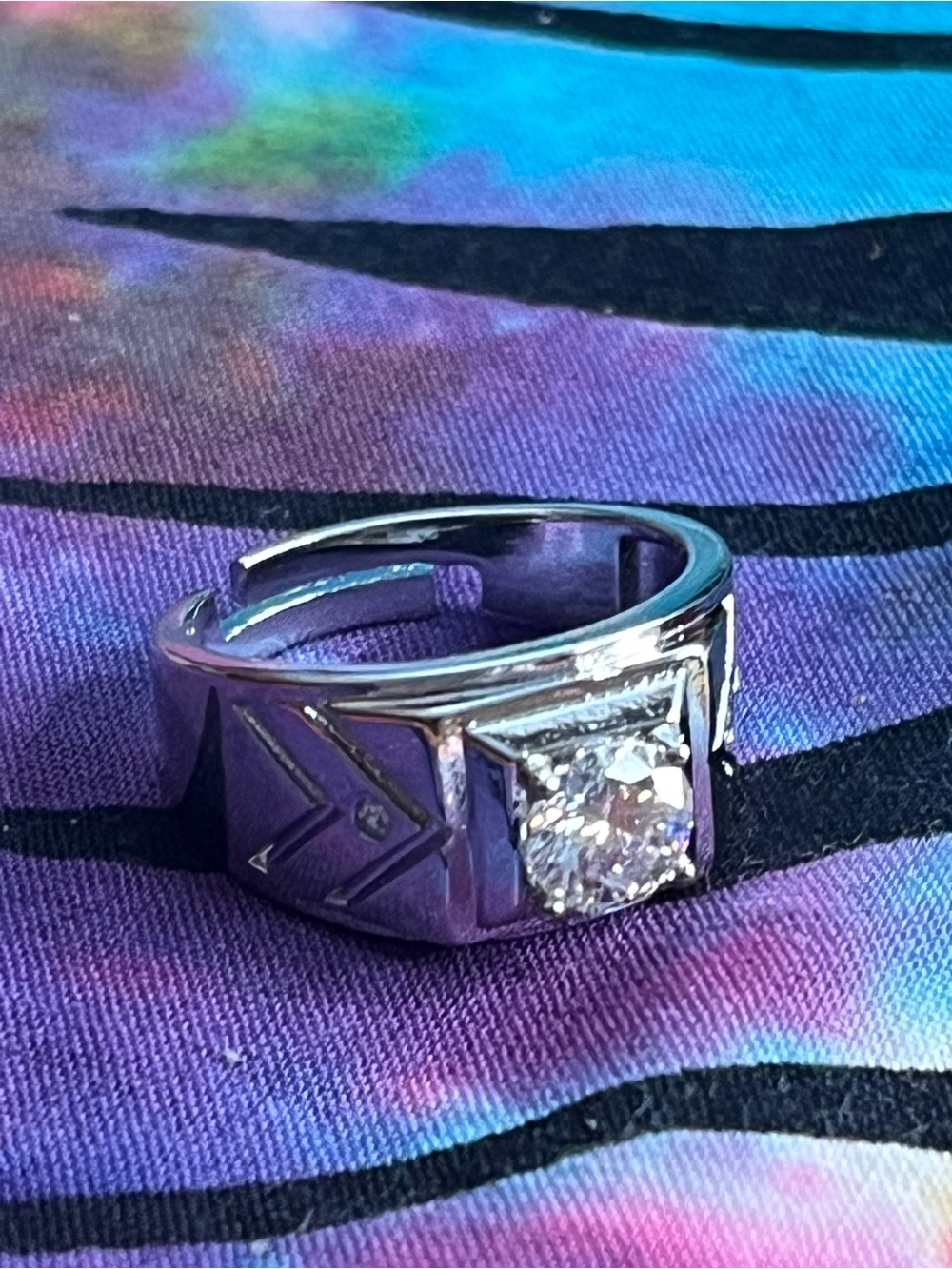 Men’s Style Rhodium-Plated Moissanite Geometric Adjustable Ring DTP GRA